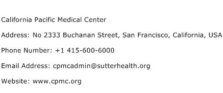 California Pacific Medical Center Address Contact Number