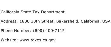 California State Tax Department Address Contact Number