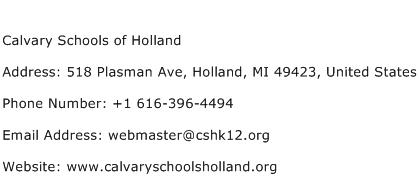 Calvary Schools of Holland Address Contact Number