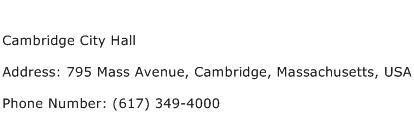 Cambridge City Hall Address Contact Number
