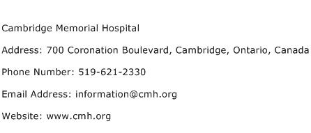 Cambridge Memorial Hospital Address Contact Number