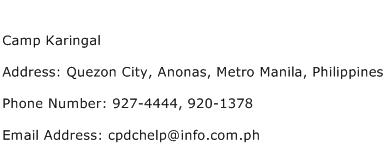 Camp Karingal Address Contact Number