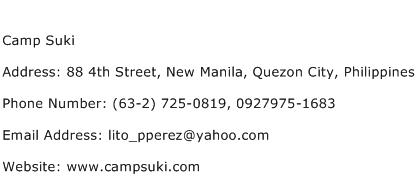Camp Suki Address Contact Number