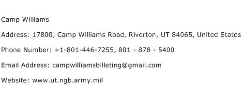 Camp Williams Address Contact Number