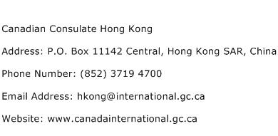 Canadian Consulate Hong Kong Address Contact Number
