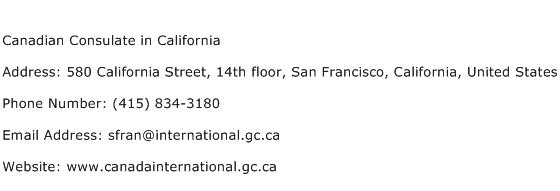 Canadian Consulate in California Address Contact Number