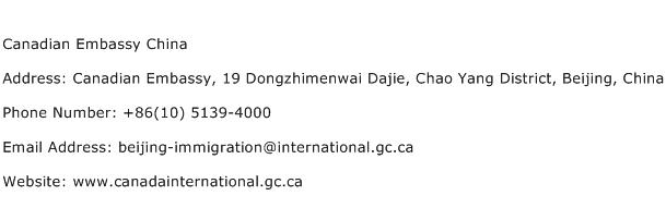 Canadian Embassy China Address Contact Number