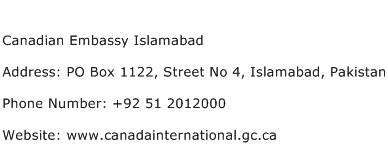 Canadian Embassy Islamabad Address Contact Number