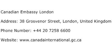Canadian Embassy London Address Contact Number