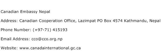 Canadian Embassy Nepal Address Contact Number