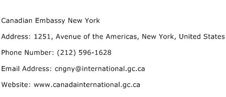 Canadian Embassy New York Address Contact Number