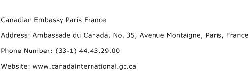 Canadian Embassy Paris France Address Contact Number