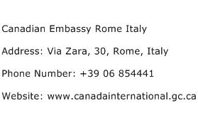 Canadian Embassy Rome Italy Address Contact Number