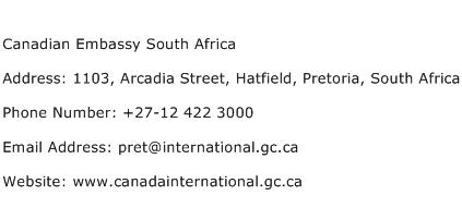 Canadian Embassy South Africa Address Contact Number