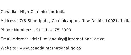 Canadian High Commission India Address Contact Number
