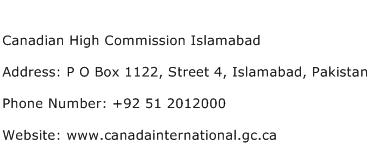 Canadian High Commission Islamabad Address Contact Number