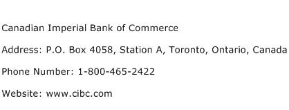 Canadian Imperial Bank of Commerce Address Contact Number