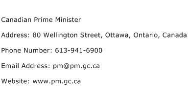 Canadian Prime Minister Address Contact Number