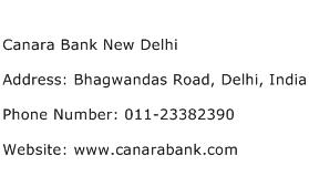 Canara Bank New Delhi Address Contact Number