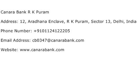 Canara Bank R K Puram Address Contact Number