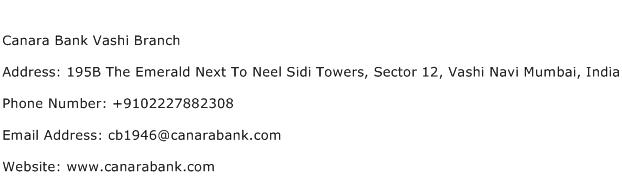 Canara Bank Vashi Branch Address Contact Number
