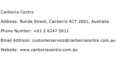 Canberra Centre Address Contact Number