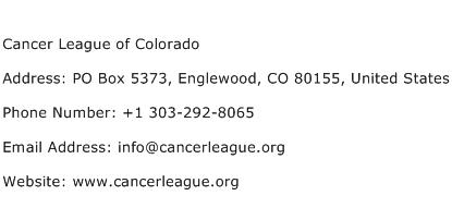 Cancer League of Colorado Address Contact Number