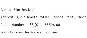 Cannes Film Festival Address Contact Number