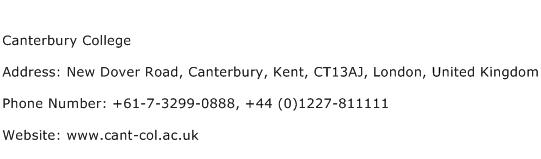 Canterbury College Address Contact Number