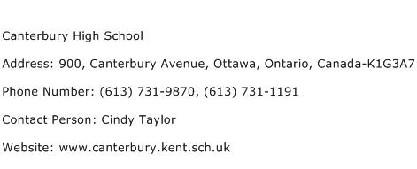 Canterbury High School Address Contact Number