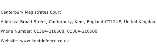 Canterbury Magistrates Court Address Contact Number