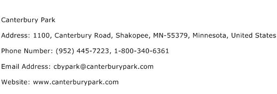 Canterbury Park Address Contact Number