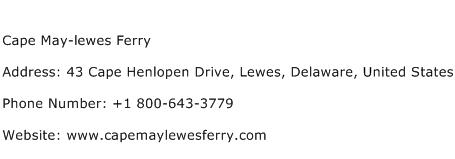 Cape May lewes Ferry Address Contact Number