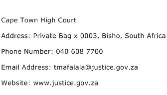 Cape Town High Court Address Contact Number