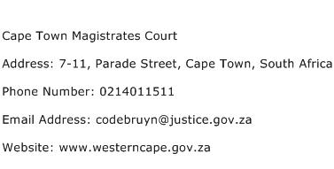Cape Town Magistrates Court Address Contact Number