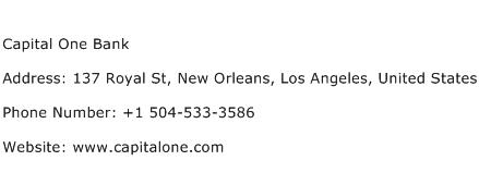 Capital One Bank Address Contact Number