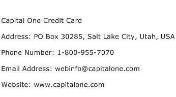 Capital One Credit Card Address Contact Number