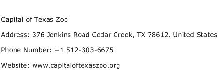 Capital of Texas Zoo Address Contact Number
