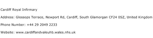 Cardiff Royal Infirmary Address Contact Number