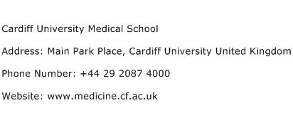 Cardiff University Medical School Address Contact Number