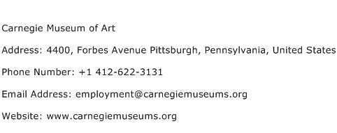Carnegie Museum of Art Address Contact Number