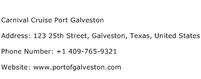 Carnival Cruise Port Galveston Address Contact Number