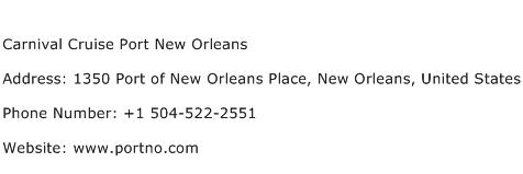 Carnival Cruise Port New Orleans Address Contact Number