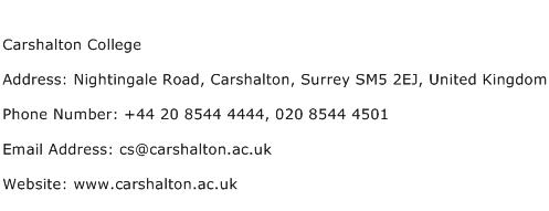 Carshalton College Address Contact Number