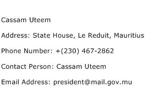Cassam Uteem Address Contact Number