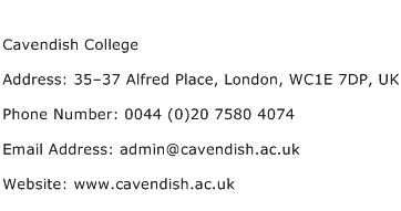 Cavendish College Address Contact Number