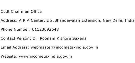 Cbdt Chairman Office Address Contact Number