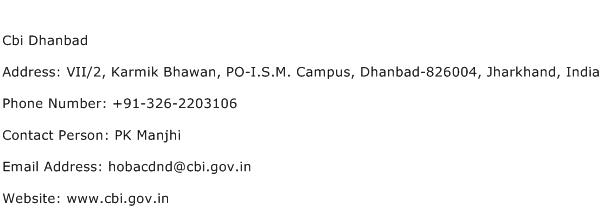 Cbi Dhanbad Address Contact Number