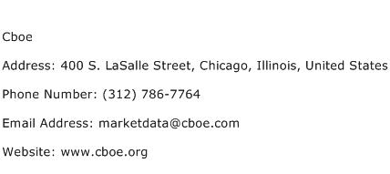 Cboe Address Contact Number