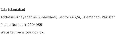 Cda Islamabad Address Contact Number